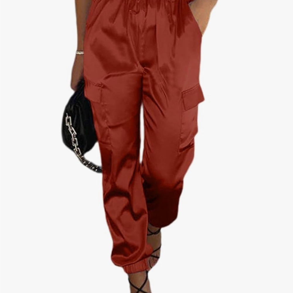 Stylish Women's Satin Joggers -  Red